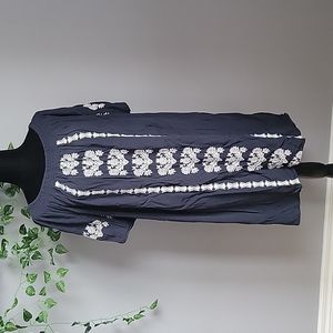 LOFT Embroidered Navy Boho Dress